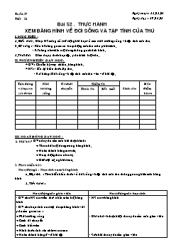 Giáo án Sinh học lớp 7 tiết 54: Thực hành xem băng hình về đời sống và tập tính của thú