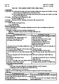 Giáo án Sinh học lớp 7 tiết 61: Đa dạng sinh học (tiếp theo)