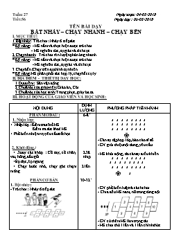 Giáo án Thể dục 6, kì II - Tiết 56: Bật nhảy – Chạy nhanh – chạy bền