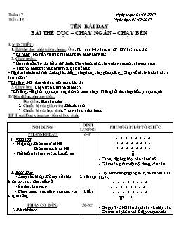 Giáo án Thể dục 8, kì I - Tiết 13: Bài thể dục - chạy ngắn – chạy bền