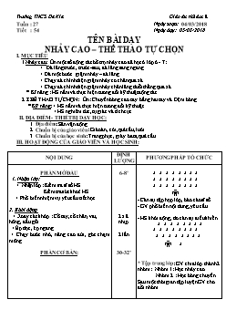 Giáo án Thể dục 8, kì II - Tiết 54: Nhảy cao – thể thao tự chọn