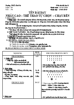 Giáo án Thể dục 8, kì II - Tiết 56: Nhảy cao – Thể thao tự chọn – chạy bền