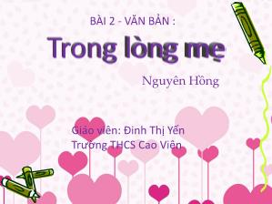 Bài giảng Ngữ văn 11 Văn bản: Trong lòng mẹ - Nguyên Hồng