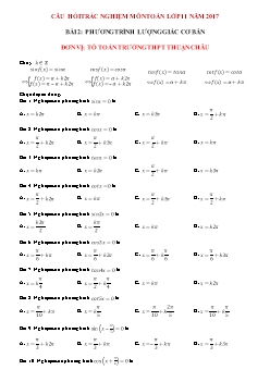 Câu hỏi trắc nghiệm môn Toán lớp 11 năm 2017