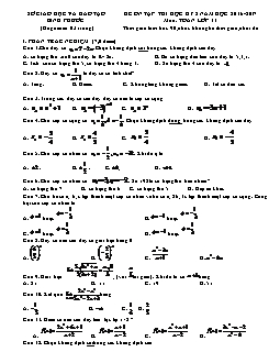 Đề ôn tập thi học kỳ 2 năm học 2016 - 2017 môn: Toán lớp 11