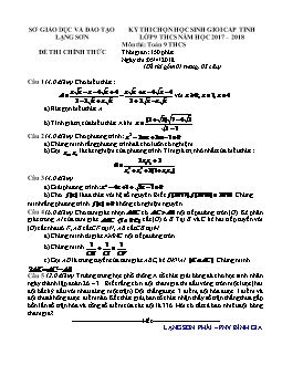 Đề thi chọn học sinh giỏi cấp tỉnh lớp 9 THCS năm học 2017 – 2018 môn Toán