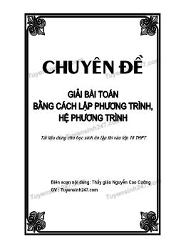 Giải bài toán bằng cách lởp phương trình, hệ phương trình