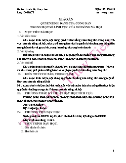 Giáo án Giáo dục công dân 12: Quyền bình đẳng của công dân trong một số lĩnh vực của đời sống xã hội