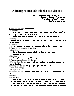 Giáo án Ngữ văn 10: Nội dung và hình thức của văn bản văn học