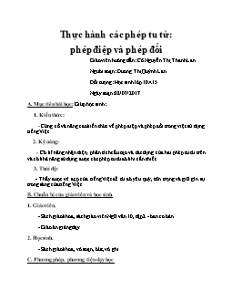 Giáo án Ngữ văn 10: Thực hành các phép tu từ: phép điệp và phép đối