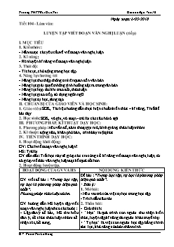 Giáo án Ngữ văn 10 tiết 104: Làm văn: Luyện tập viết đoạn văn nghị luận (tiếp)