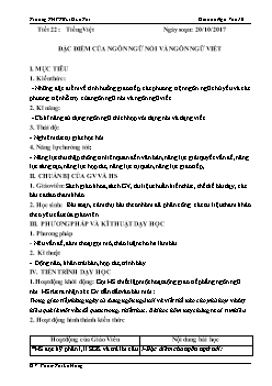 Giáo án Ngữ văn 10 tiết 22: Tiếng việt Đặc điểm của ngôn ngữ nói và ngôn ngữ viết