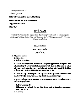 Giáo án Ngữ văn 10 tiết 82 - 86: Chủ đề chủ nghĩa nhân đạo trong “Tình cảnh lẻ loi của người chinh phụ” (Đặng Trần Côn) và “Trao duyên”, “Nỗi thương mình” (Truyện Kiều-Nguyễn Du)