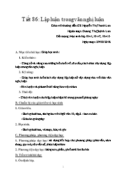 Giáo án Ngữ văn 10 tiết 86: Lập luận trong văn nghị luận