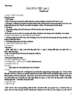 Giáo án Ngữ văn 11 Đọc văn: Hai đứa trẻ (tiết 2) Thạch Lam