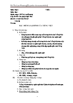 Giáo án Ngữ văn 11 tiết 92: Tên bài Đặc điểm loại hình của Tiếng Việt