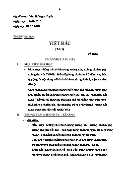 Giáo án Ngữ văn 12 tiết 29 Văn học: Việt Bắc (trích) Tố Hữu - Phần một: Tác giả