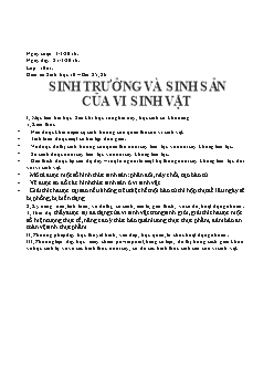 Giáo án Sinh học 10 Bài 25, 26: Sinh trưởng và sinh sản của vi sinh vật