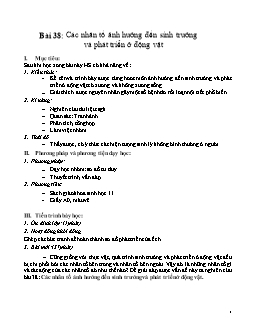 Giáo án Sinh học 11 Bài 38: Các nhân tố ảnh hưởng đến sinh trưởng và phát triển ở động vật