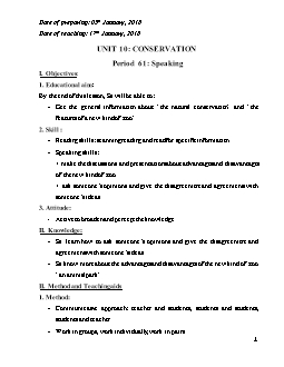 Giáo án Tiếng Anh 10 Unit 10: Conservation - Period 61: Speaking