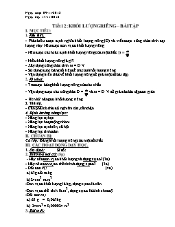 Giáo án Vật lý 6 tiết 12: Khối lượng riêng – bài tập