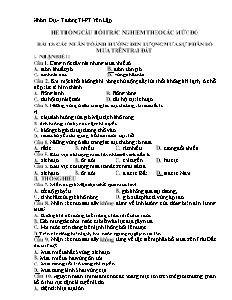 Hệ thống câu hỏi trắc nghiệm theo các mức độ: Bài 13 đến 16 - Địa lý 10