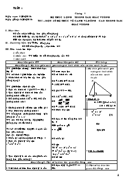 Kế hoạch bài học Hình học 9 - Tiết 1: Một số hệ thức về cạnh và đường cao trong tam giác vuông