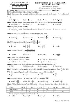 Kiểm tra hoc̣ kỳ II, năm học: 2016 – 2017. môn Toán lớp 10