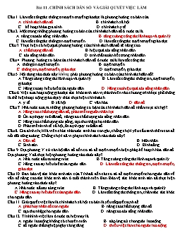 Trắc nghiệm Giáo dục công dân 11 - Bài 11: Chính sách dân số và giải quyết việc làm