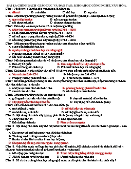 Trắc nghiệm Giáo dục công dân 11 - Bài 13: Chính sách giáo dục và đào tạo, khoa học công nghệ, văn hóa